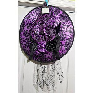 20" Purple Black Damask Floral Print Witch Hat Costume Halloween Hanging Decor
